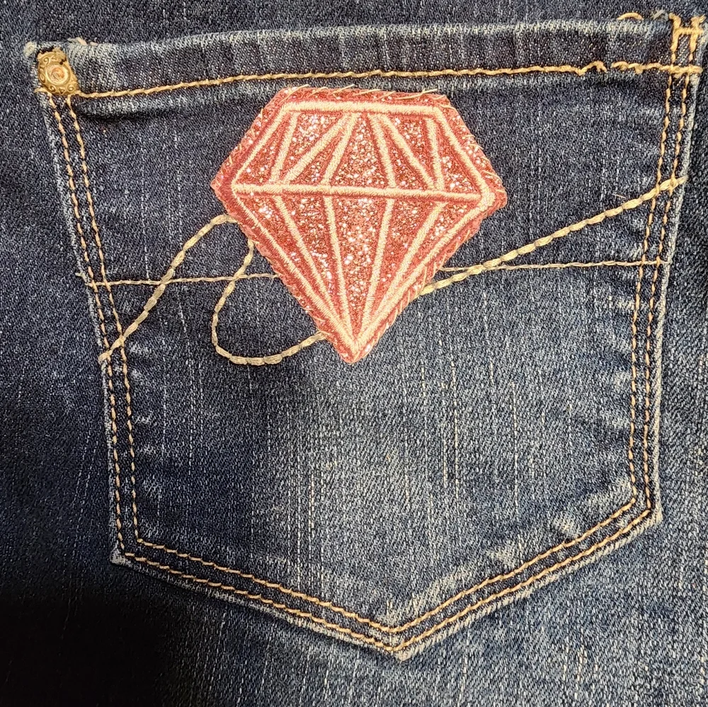 Women’s Dark Blue Distressed Jean Shorts with Heart Patch